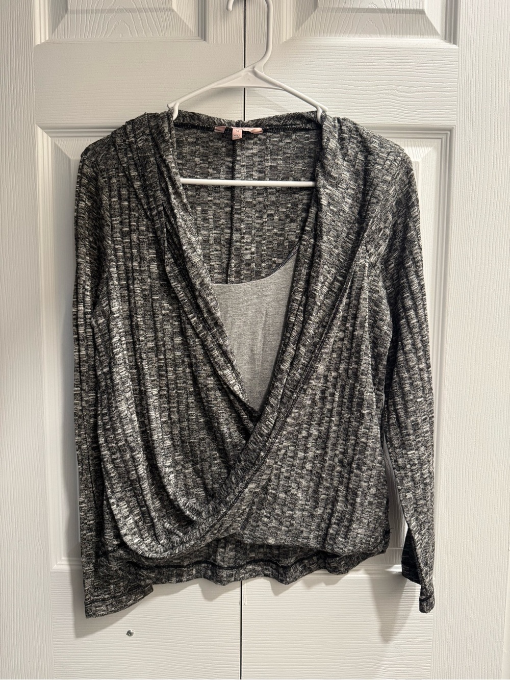Juicy Couture Marled Black & Gray Wrap-Front Hooded Cardigan